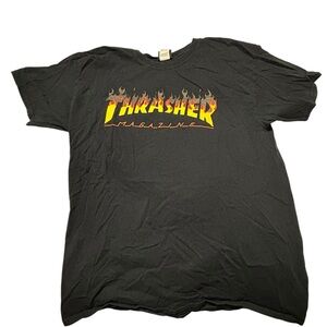 Thrasher Black Tee with Flame Logo